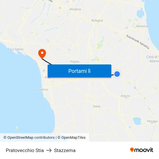 Pratovecchio Stia to Stazzema map