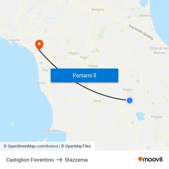 Castiglion Fiorentino to Stazzema map