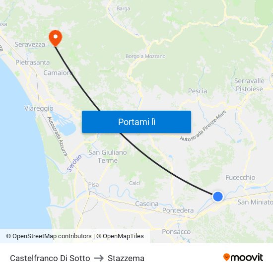 Castelfranco Di Sotto to Stazzema map