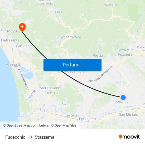 Fucecchio to Stazzema map