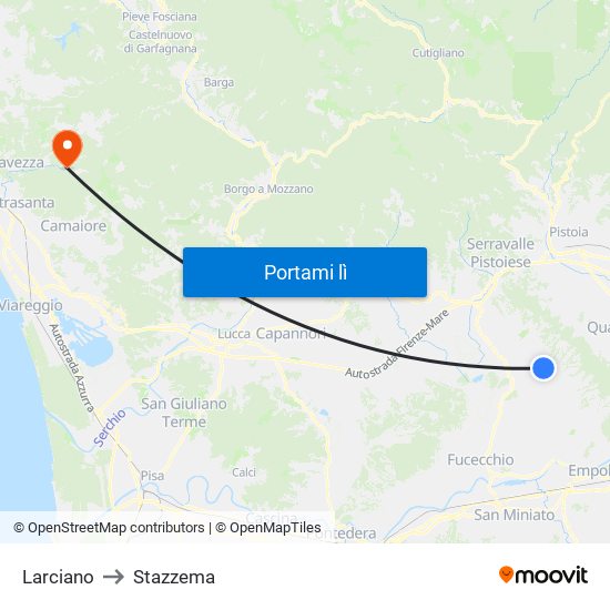 Larciano to Stazzema map