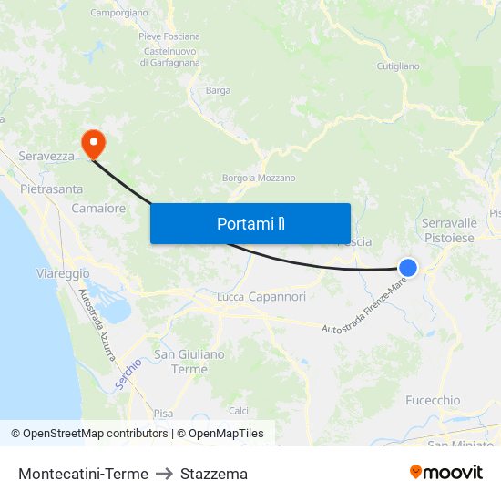 Montecatini-Terme to Stazzema map