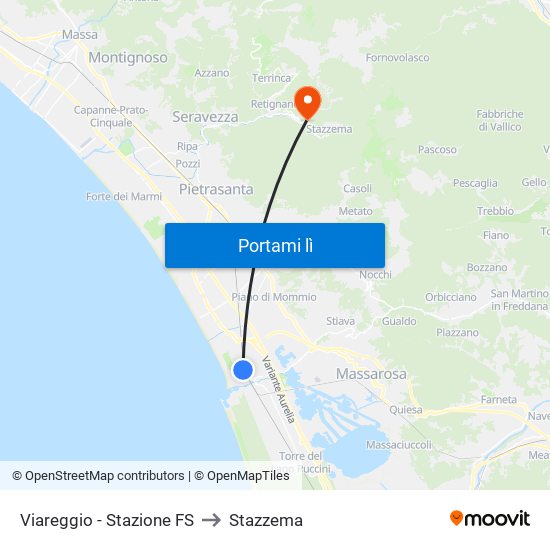 Viareggio Stazione FS to Stazzema map