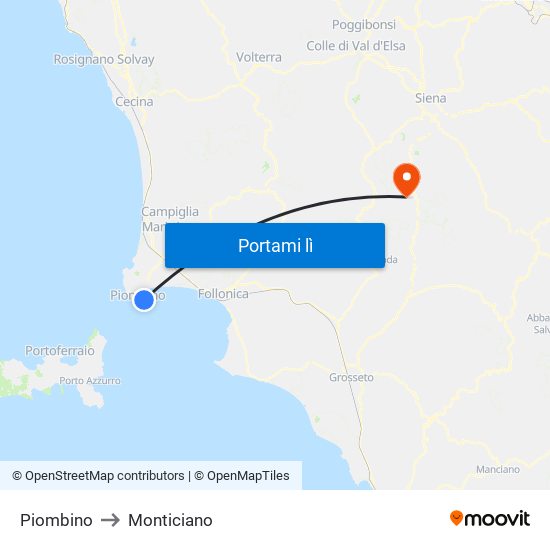 Piombino to Monticiano map