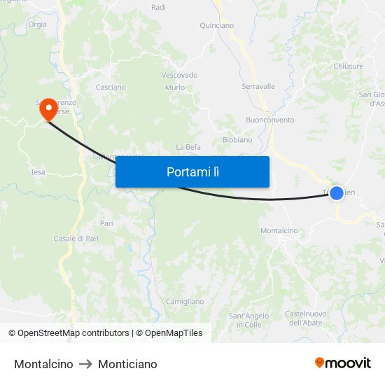 Montalcino to Monticiano map