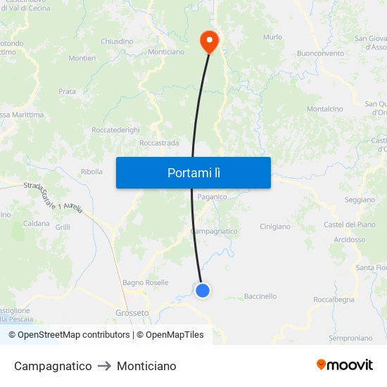 Campagnatico to Monticiano map