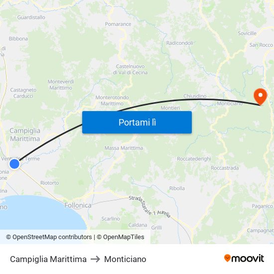 Campiglia Marittima to Monticiano map