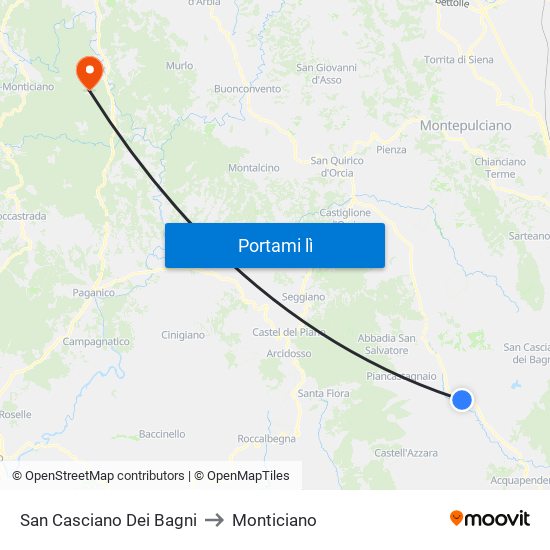 San Casciano Dei Bagni to Monticiano map