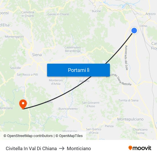 Civitella In Val Di Chiana to Monticiano map