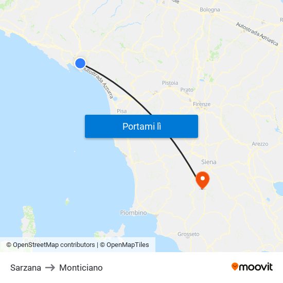 Sarzana to Monticiano map