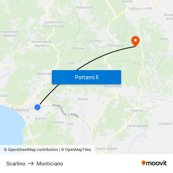 Scarlino to Monticiano map