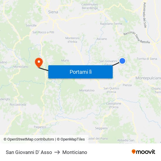 San Giovanni D' Asso to Monticiano map