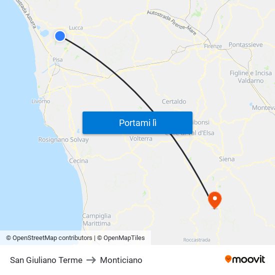 San Giuliano Terme to Monticiano map