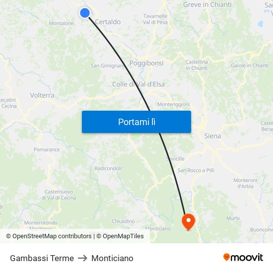 Gambassi Terme to Monticiano map