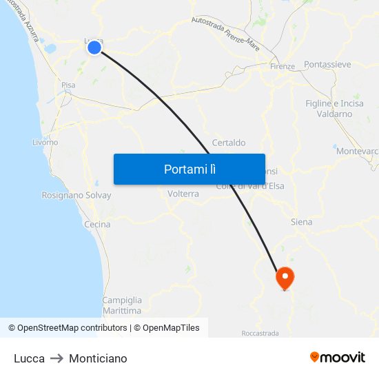 Lucca to Monticiano map