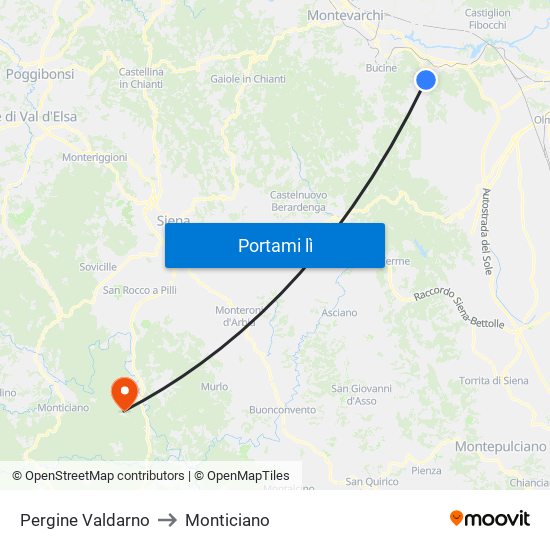 Pergine Valdarno to Monticiano map