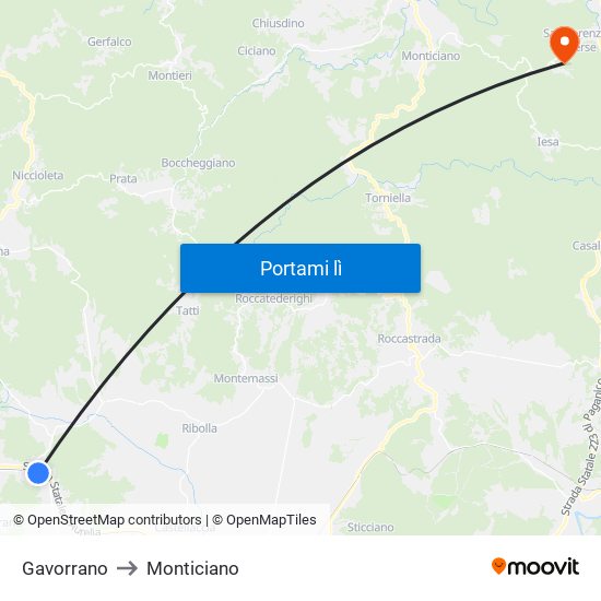 Gavorrano to Monticiano map