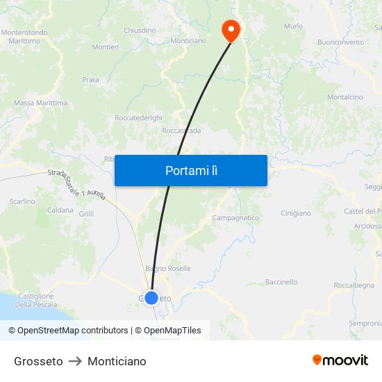 Grosseto to Monticiano map