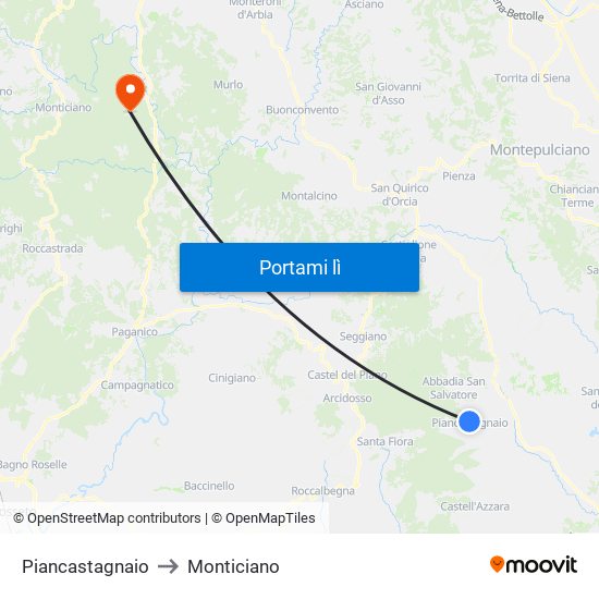 Piancastagnaio to Monticiano map