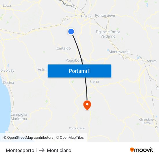 Montespertoli to Monticiano map