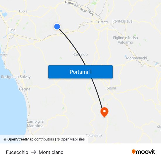 Fucecchio to Monticiano map