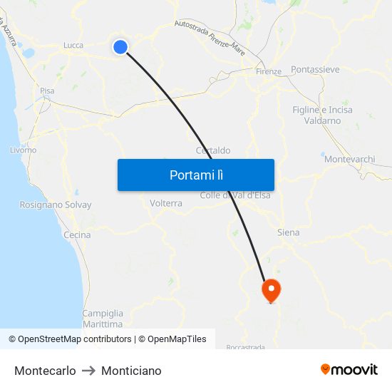 Montecarlo to Monticiano map