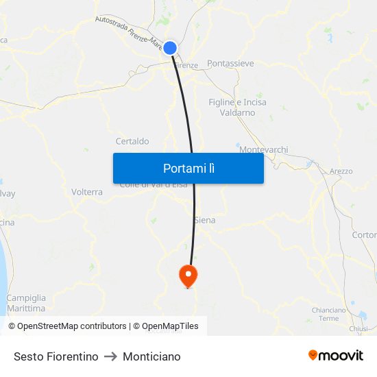 Sesto Fiorentino to Monticiano map