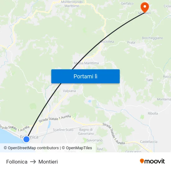 Follonica to Montieri map