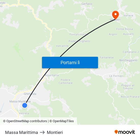 Massa Marittima to Montieri map