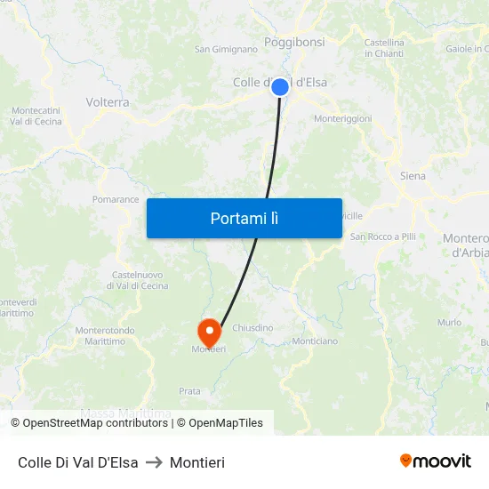 Colle Di Val D'Elsa to Montieri map