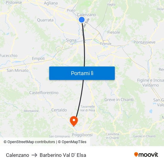 Calenzano to Barberino Val D' Elsa map