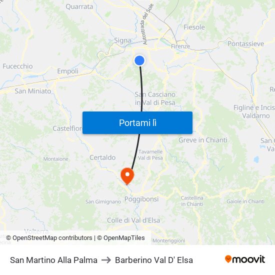 San Martino Alla Palma to Barberino Val D' Elsa map