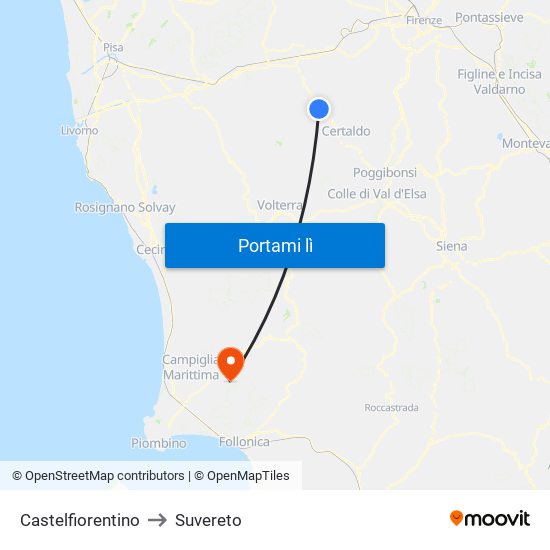 Castelfiorentino to Suvereto map