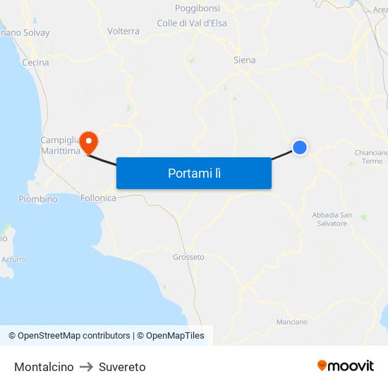 Montalcino to Suvereto map