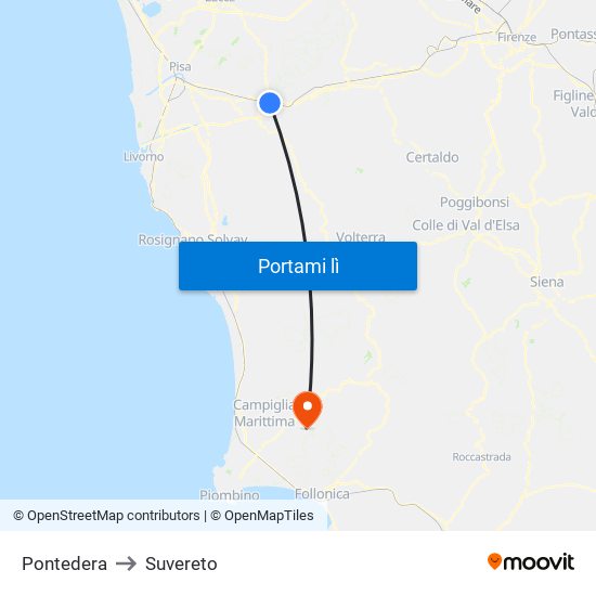 Pontedera to Suvereto map