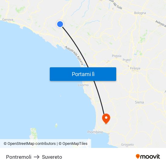 Pontremoli to Suvereto map