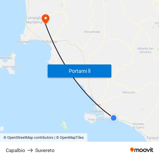 Capalbio to Suvereto map