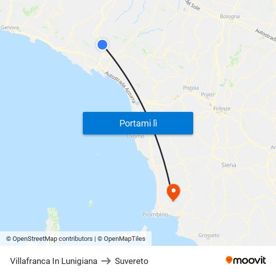 Villafranca In Lunigiana to Suvereto map