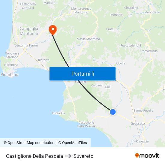 Castiglione Della Pescaia to Suvereto map