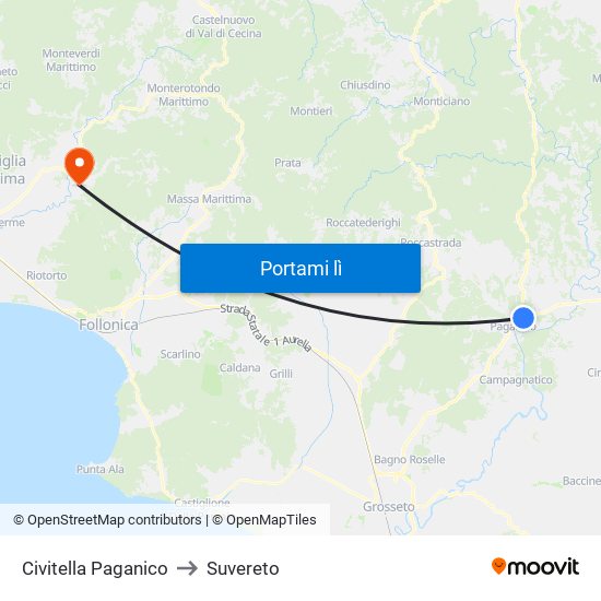 Civitella Paganico to Suvereto map