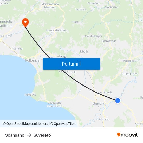 Scansano to Suvereto map