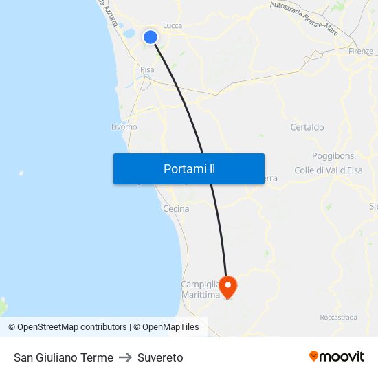 San Giuliano Terme to Suvereto map