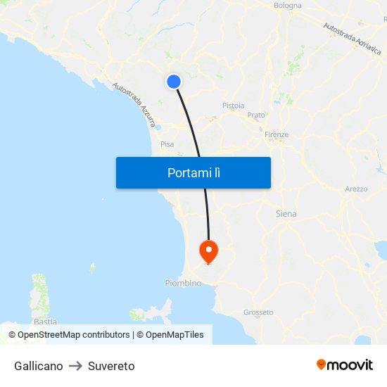 Gallicano to Suvereto map