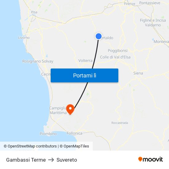 Gambassi Terme to Suvereto map