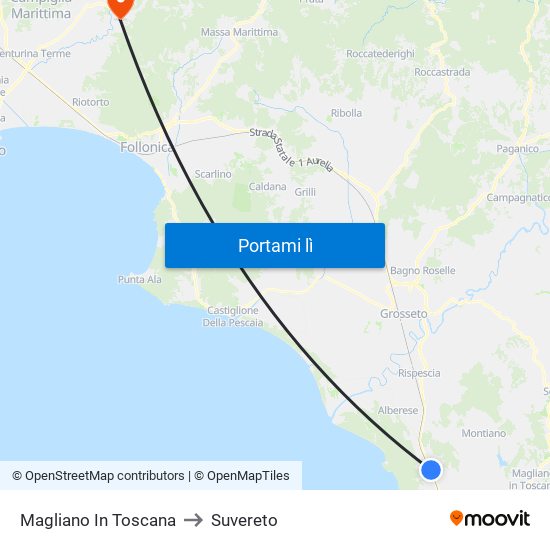 Magliano In Toscana to Suvereto map