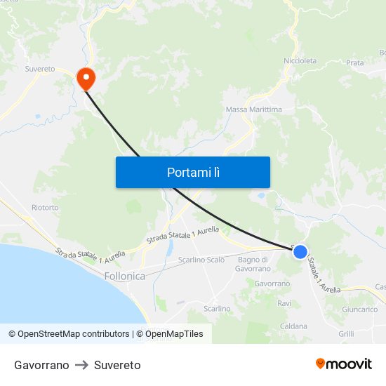 Gavorrano to Suvereto map