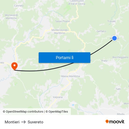 Montieri to Suvereto map