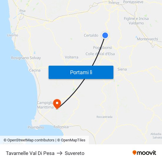 Tavarnelle Val Di Pesa to Suvereto map