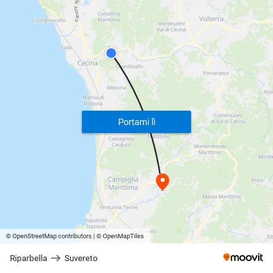 Riparbella to Suvereto map