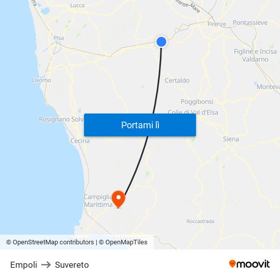 Empoli to Suvereto map